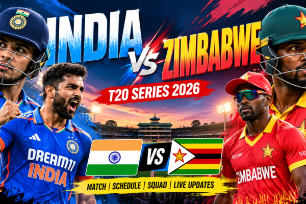 India vs Zimbabwe T20 cricket series 2026 featured graphic with both teams