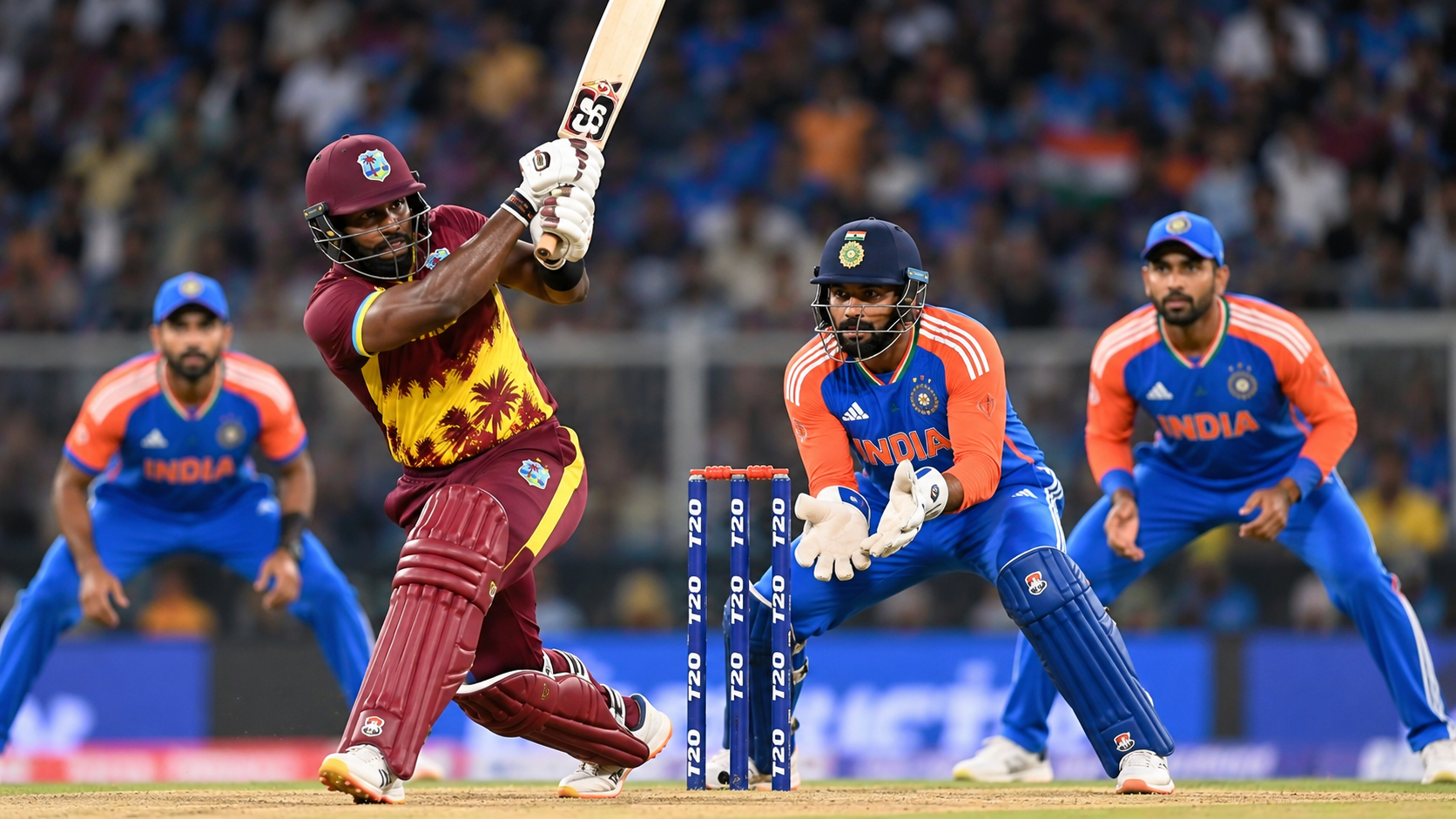 West Indies vs India T20 cricket action